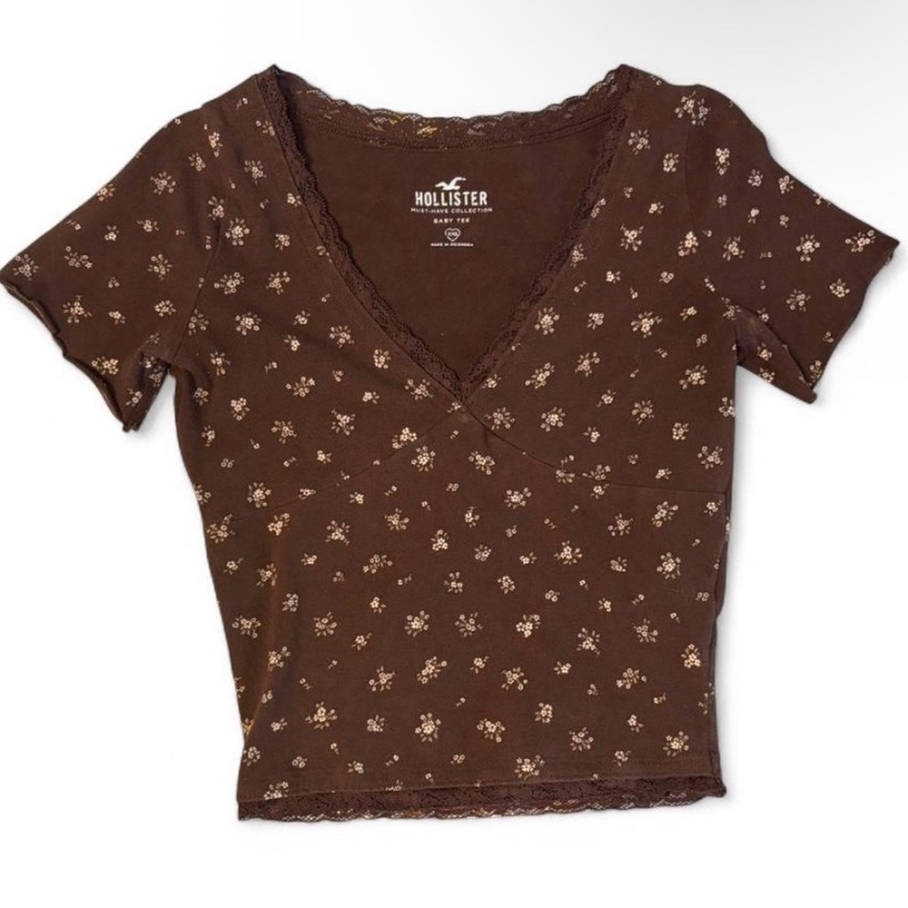 Hollister Brown Floral Short Sleeve Top
